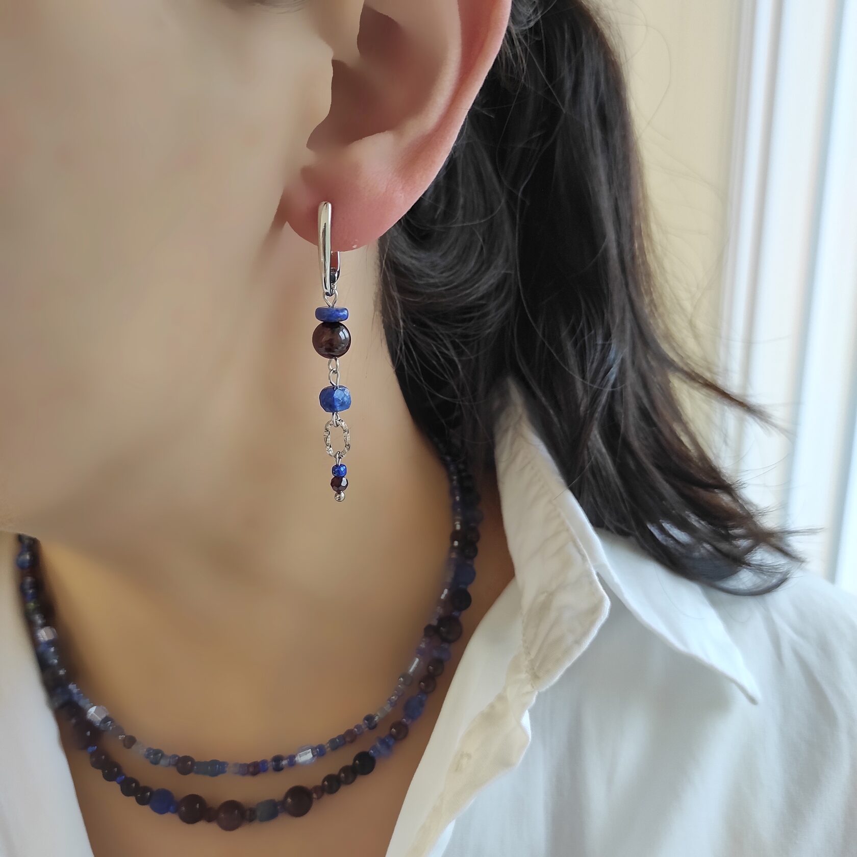 Серьги из натуральных камней: гранат, лазурит, авантюрин