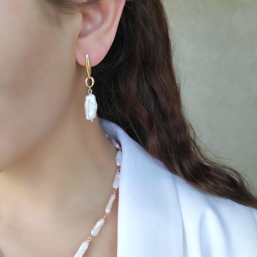 Серьги с жемчугом Бива в позолоченной фурнитуре