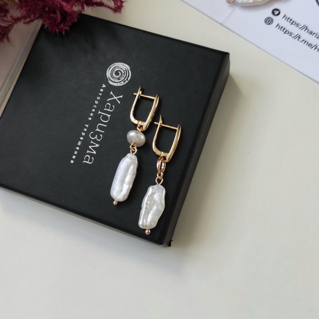 Серьги с жемчугом Бива в позолоченной фурнитуре