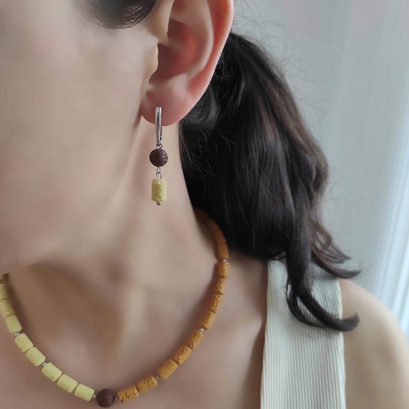 Серьги из вулканита: оранжевый + жёлтый + шоколадные оттенки