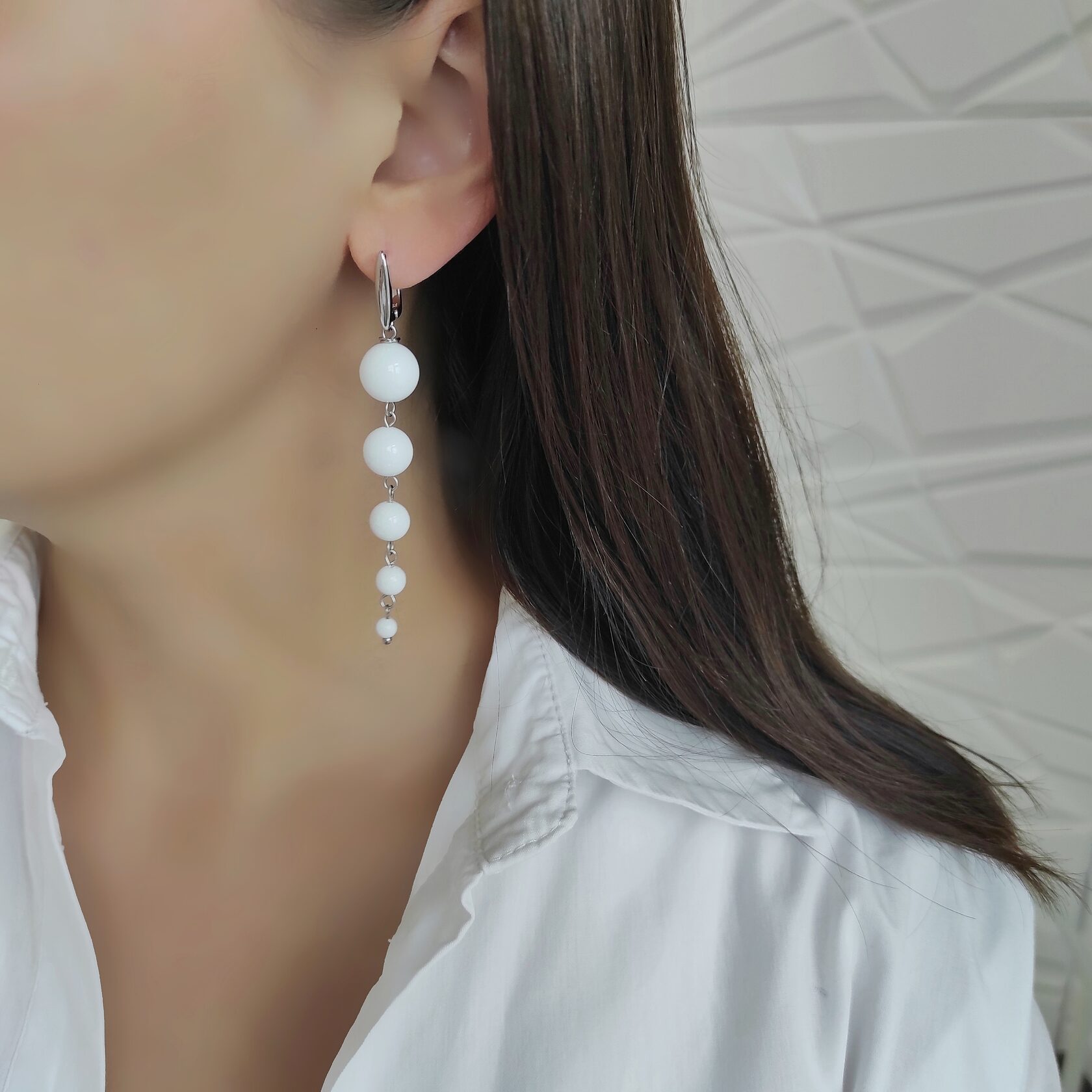 Серьги с белым агатом 5 камней