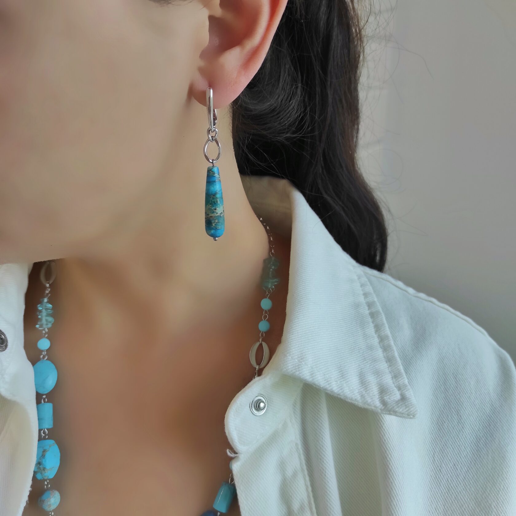 Серьги из варисцита асимметричная пара с сердечком