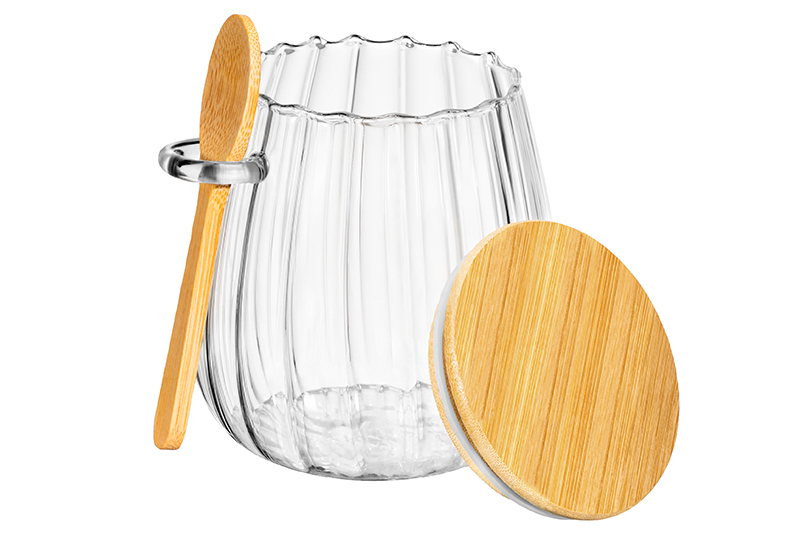 БЫЛО 562 руб! Банка д/хранения 680 мл 11*11*11,5 см с бамбуковой крышкой и ложкой, стекло