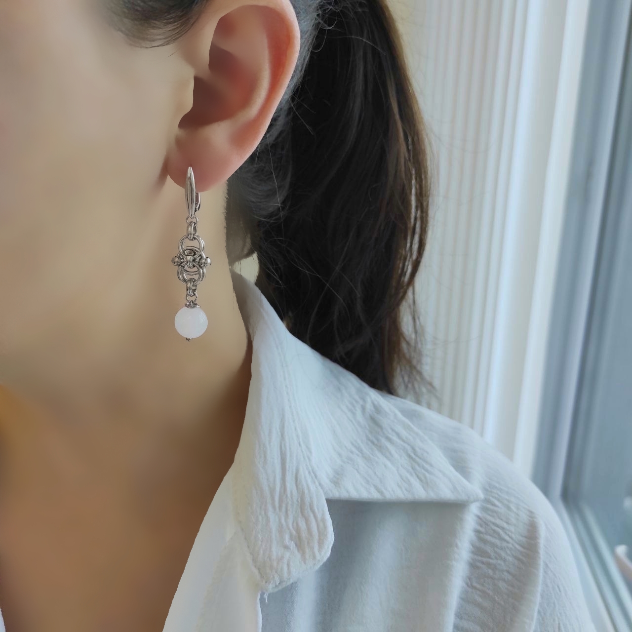 Серьги с кварцем пастельных оттенков: розовый, голубой, зелёный