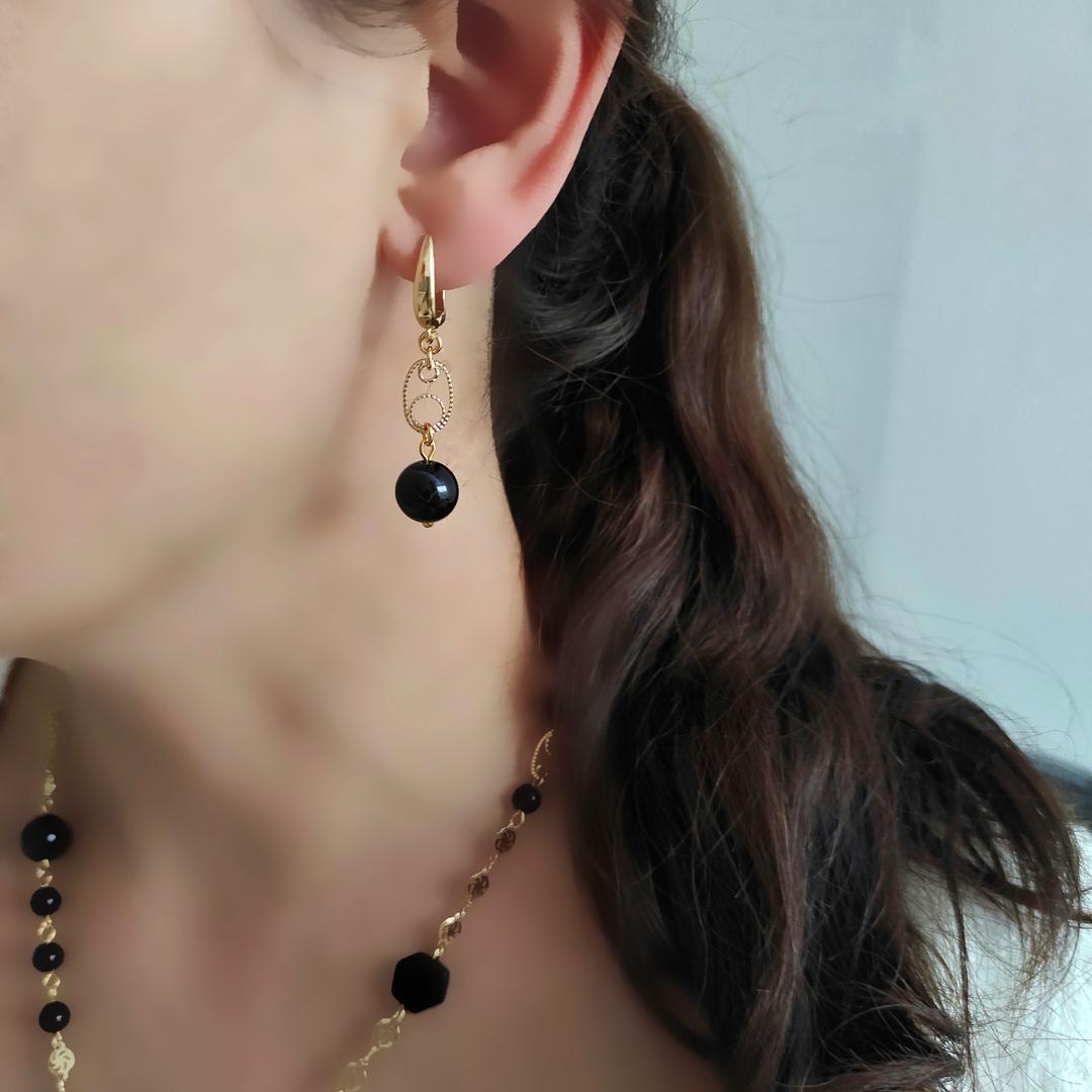 Серьги с черным агатом ажурные элементы