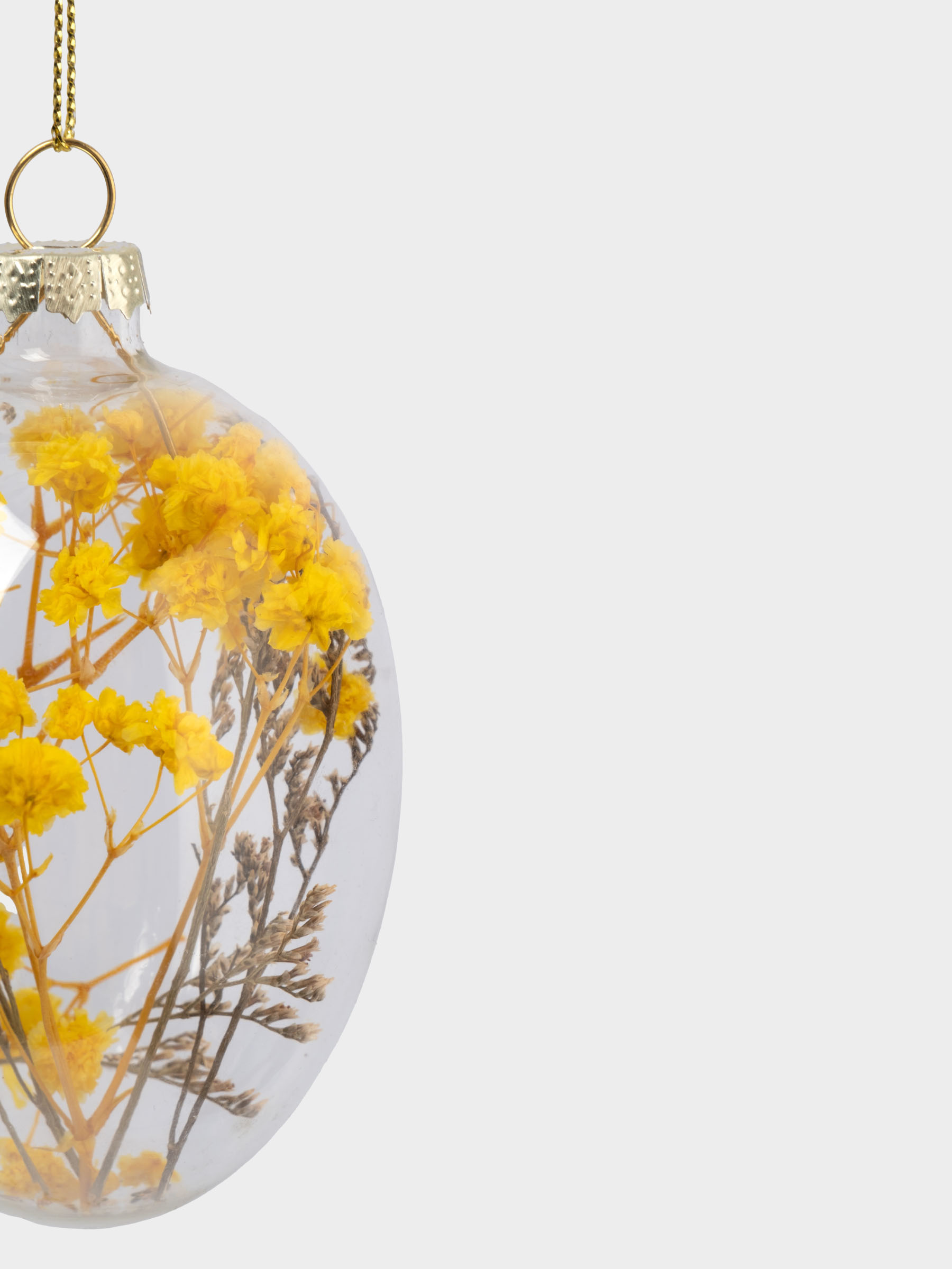 Подвеска декоративная, 4х6 см, с сухоцветами, стекло, желтая, Яйцо пасхальное, Interior Easter