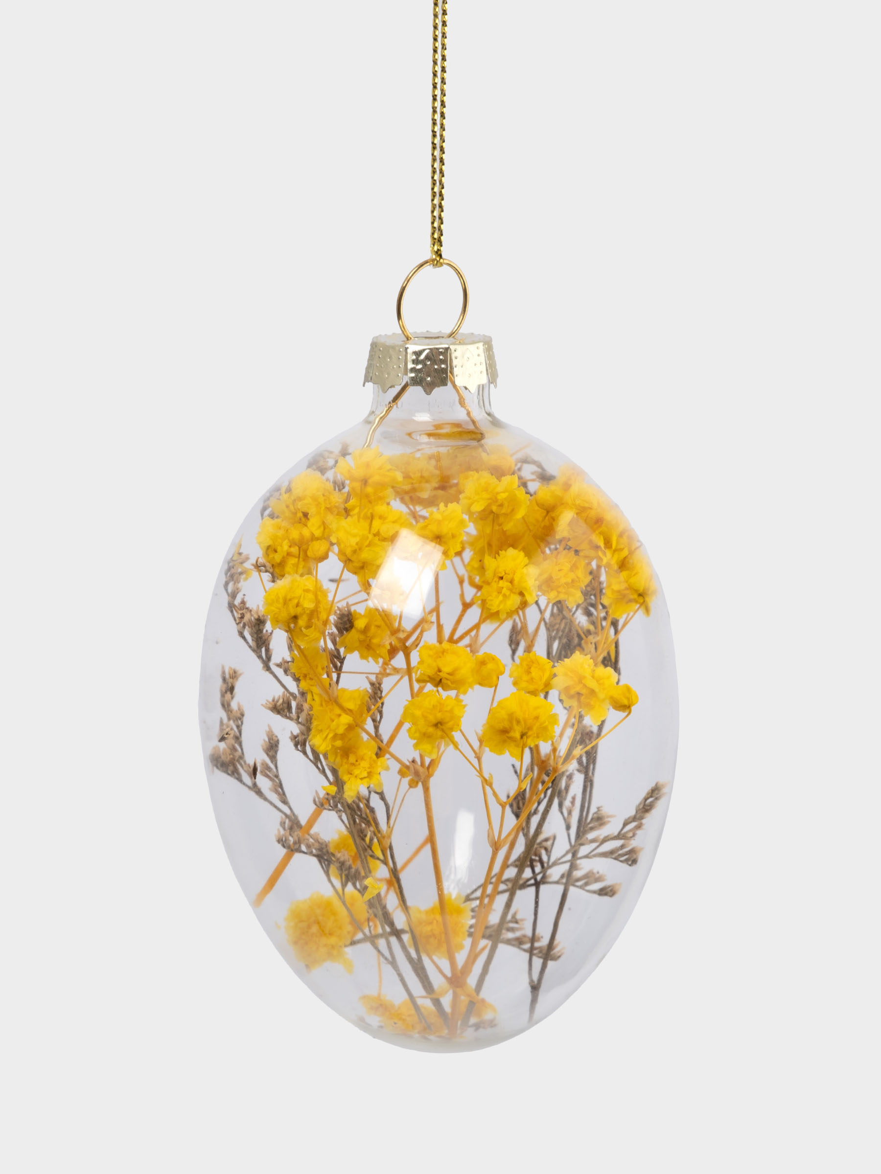 Подвеска декоративная, 4х6 см, с сухоцветами, стекло, желтая, Яйцо пасхальное, Interior Easter