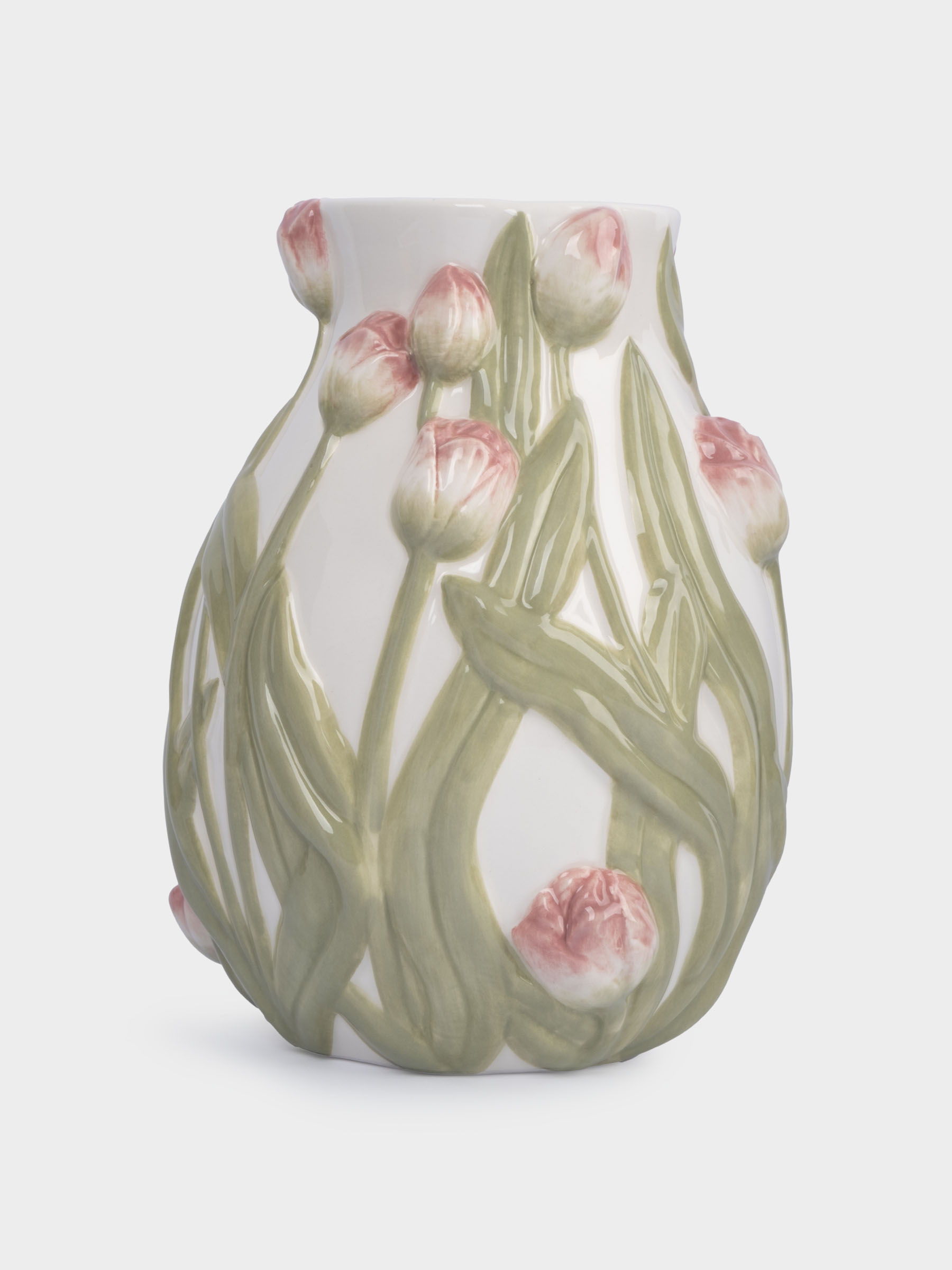 Ваза для цветов, 19 см, керамика, молочная, Розовые тюльпаны, Tulip