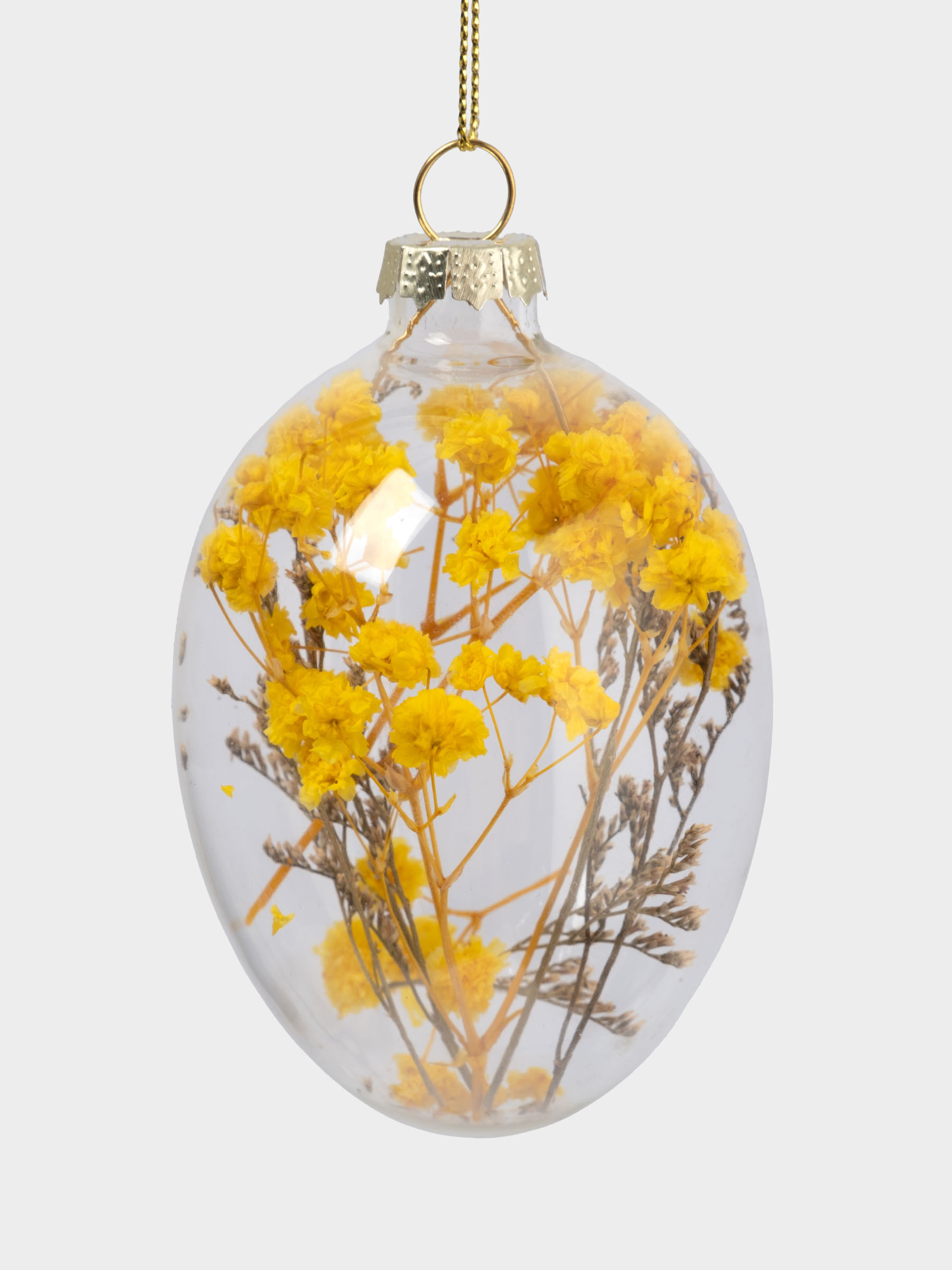 Подвеска декоративная, 4х6 см, с сухоцветами, стекло, желтая, Яйцо пасхальное, Interior Easter