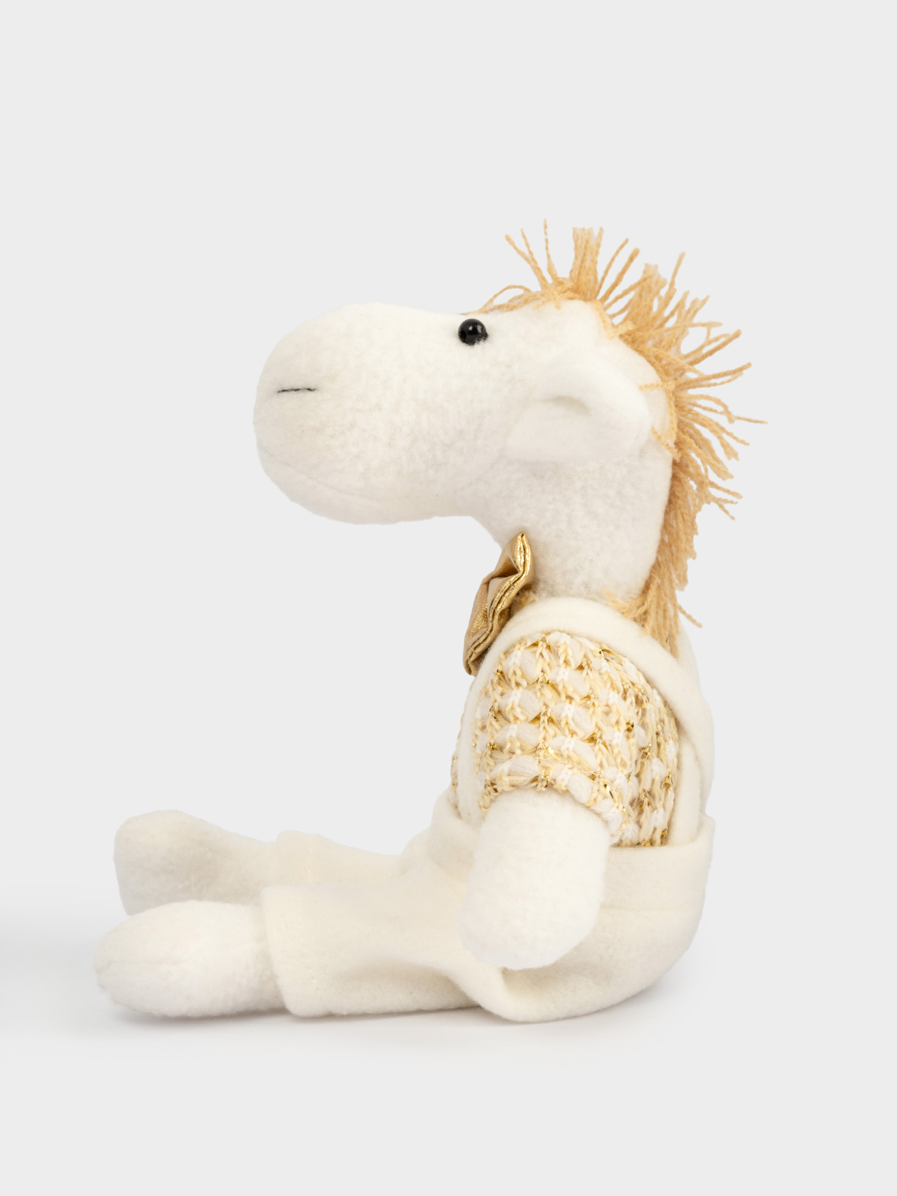 Игрушка, 23 см, мягкая, полиэстер, бело-золотистая, Конь в комбинезоне, New year