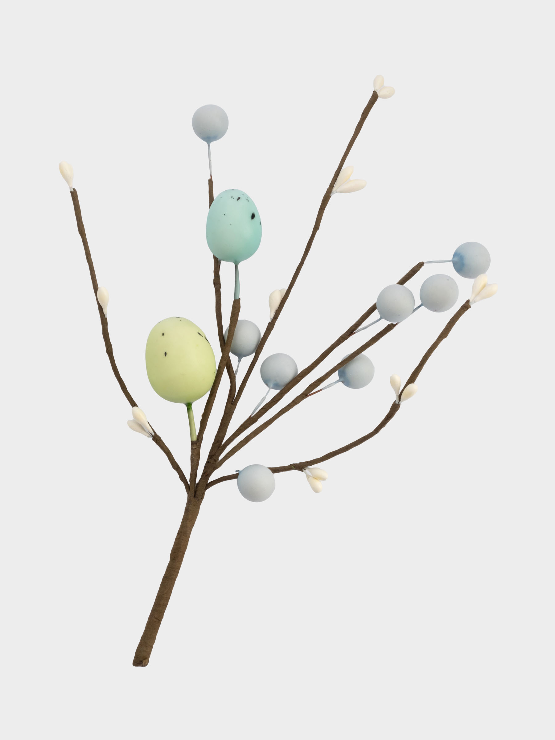 Ветка декоративная, 20 см, пенопласт/бумага, Ветка с зелеными яйцами, Interior Easter