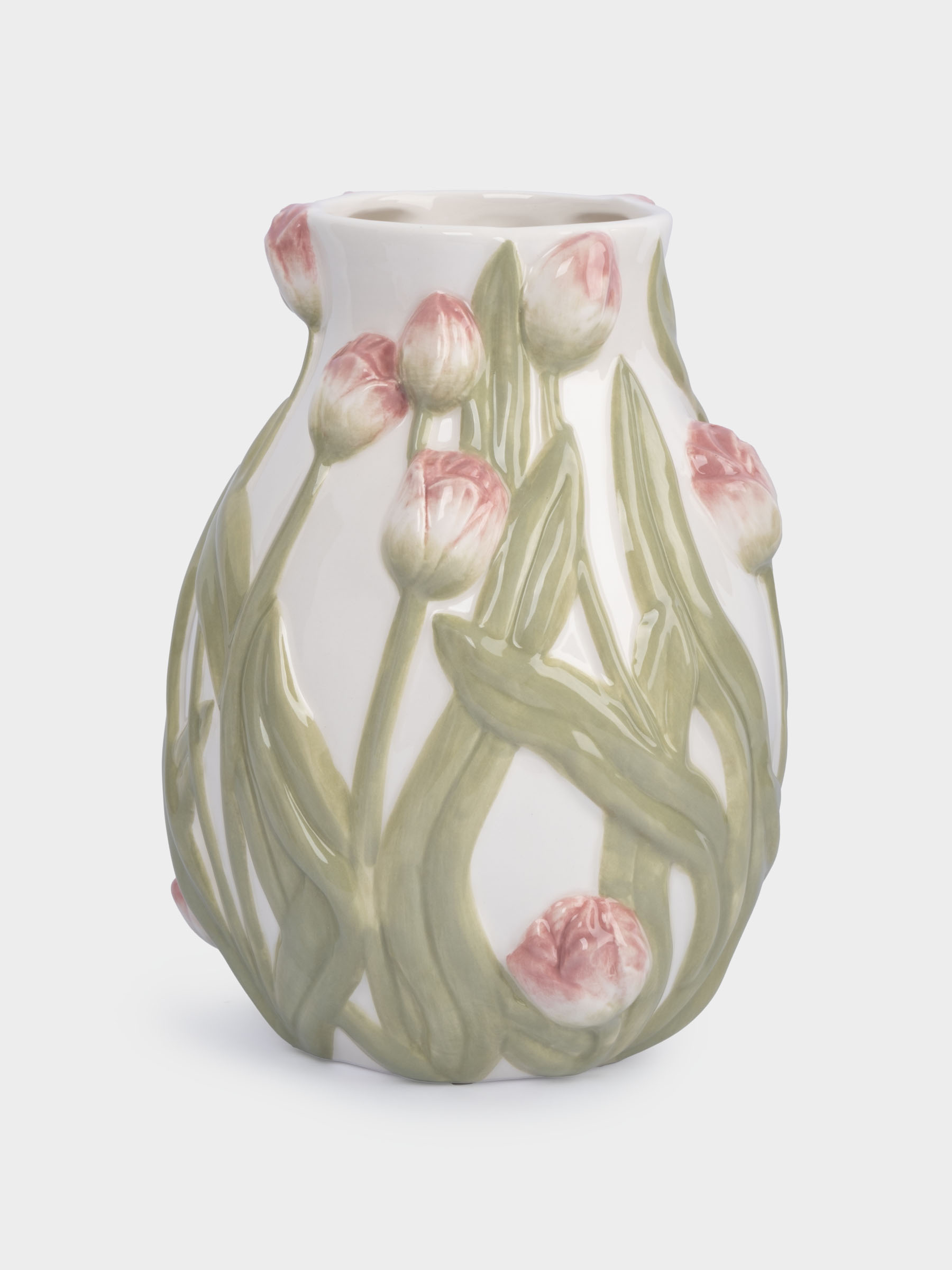 Ваза для цветов, 19 см, керамика, молочная, Розовые тюльпаны, Tulip