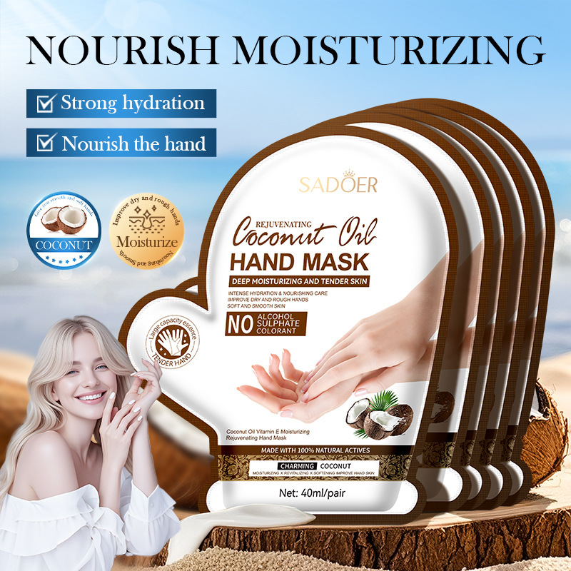 Питающие маски-перчатки для рук с кокосовым маслом и витамином Е SADOER Coconut Oil Hand Mask, 40 мл
