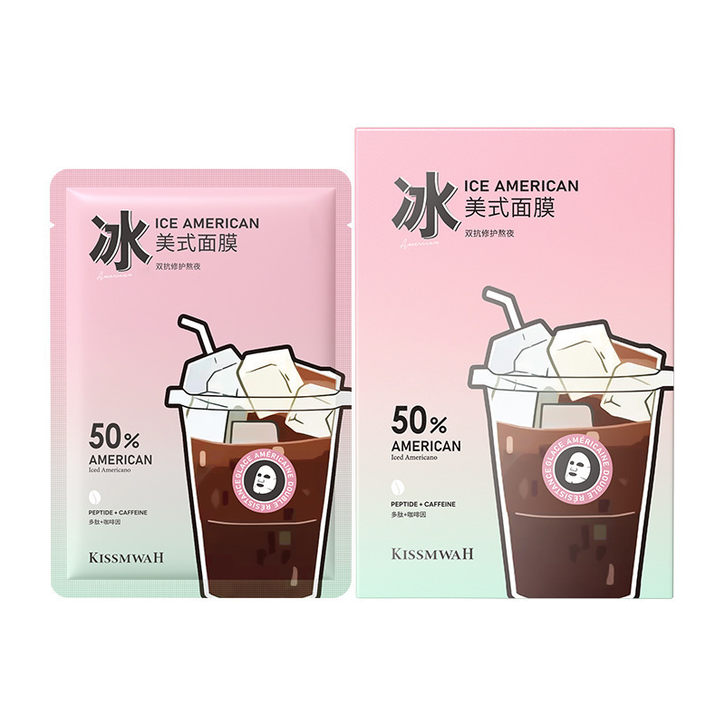 Тканевая маска для лица с пептидами и кофеином KISSMWAH Ice American, 25 мл
