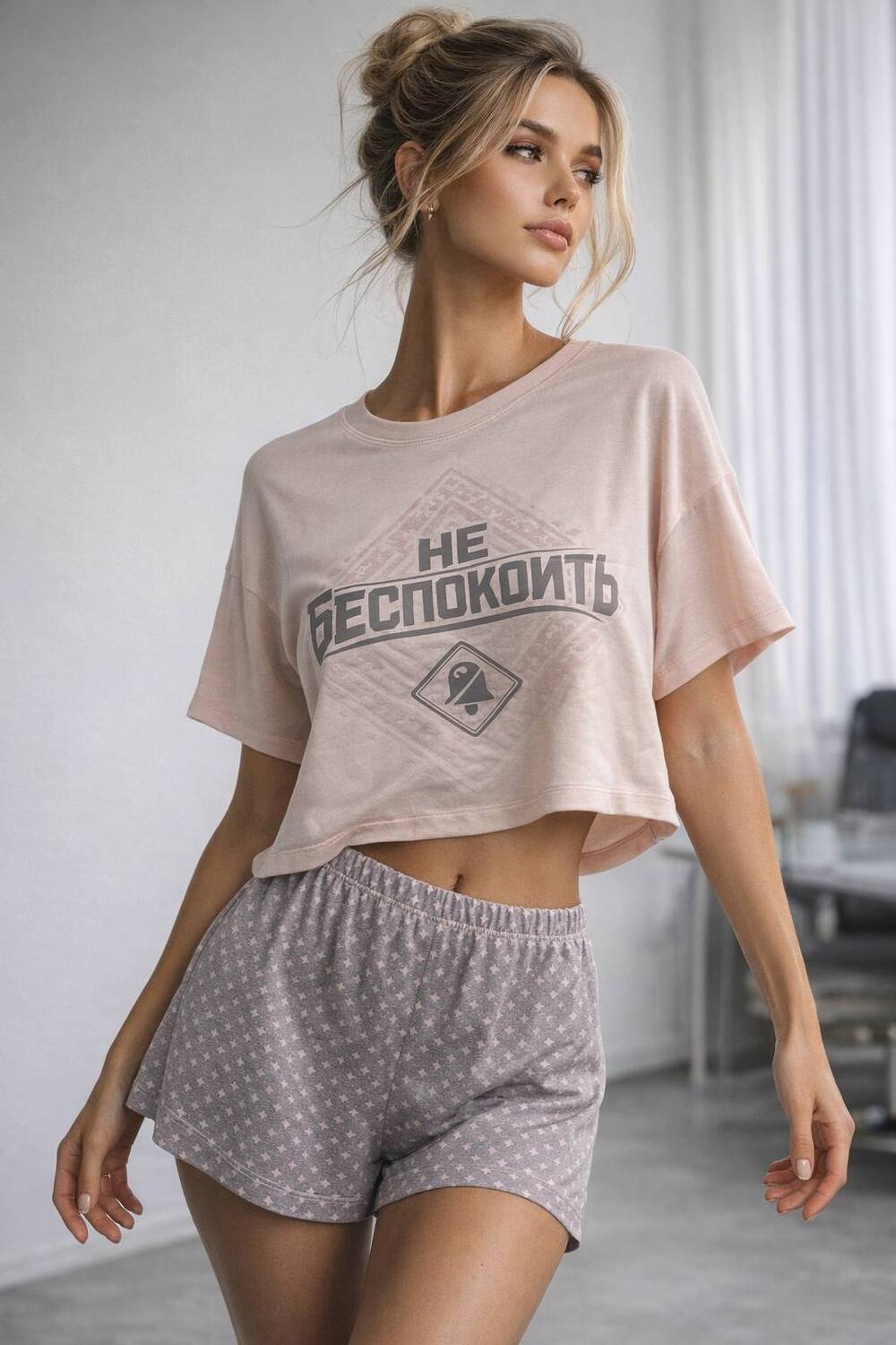 Пижама женская с шортами и футболкой из вискозы 416