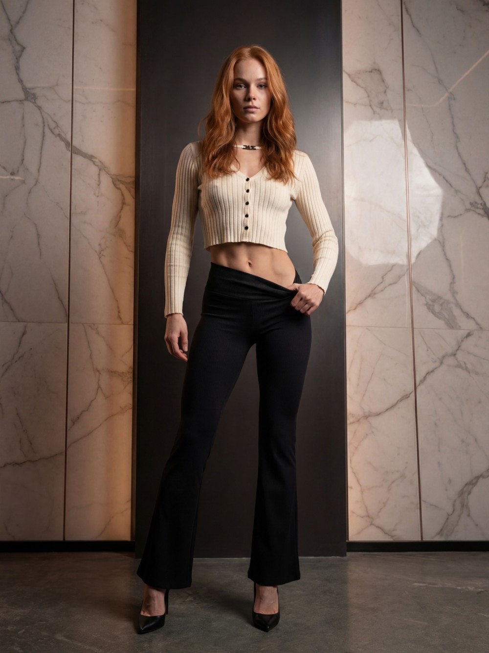 Легинсы расклешенные в рубчик женские черного цвета 009_1Ch