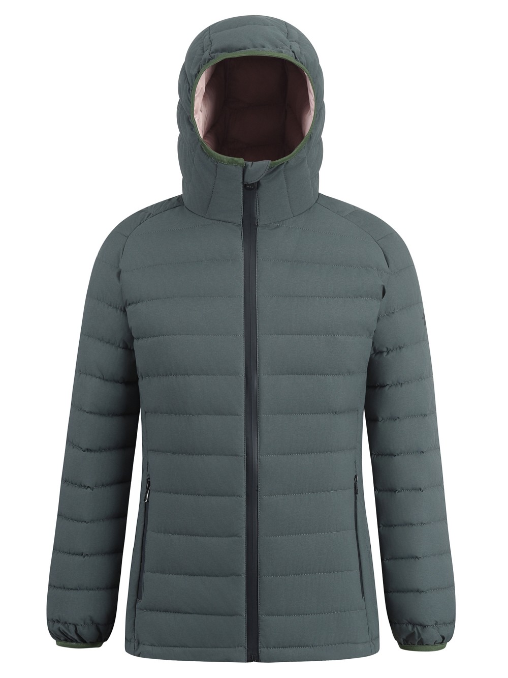 Куртка женская стёганая с капюшоном с графеновой подкладкой цвета хаки 9624_1Kh