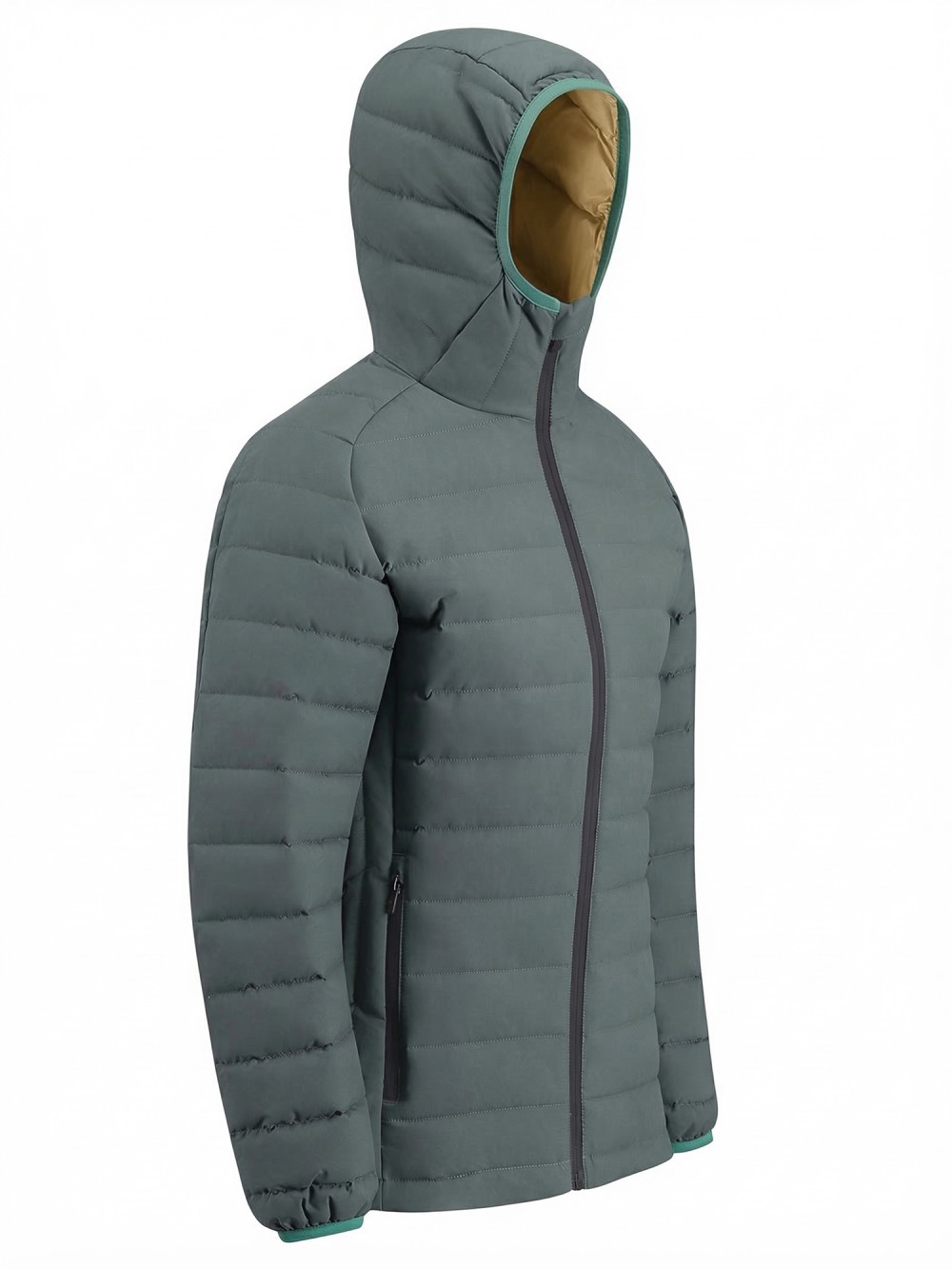 Куртка женская стёганая с капюшоном с графеновой подкладкой цвета хаки 9624_1Kh