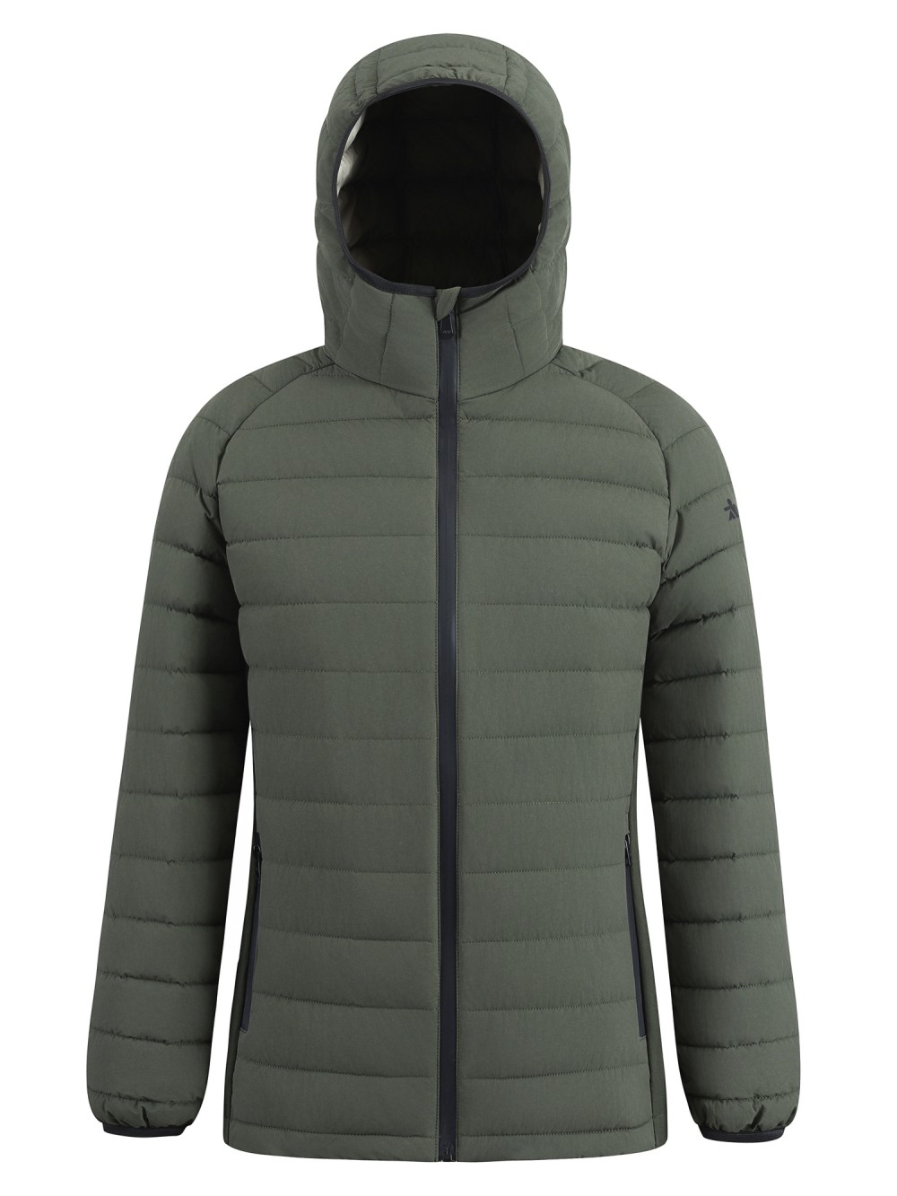 Куртка женская гибридная стёганая с капюшоном с графеновой подкладкой цвета хаки 9622_1Kh