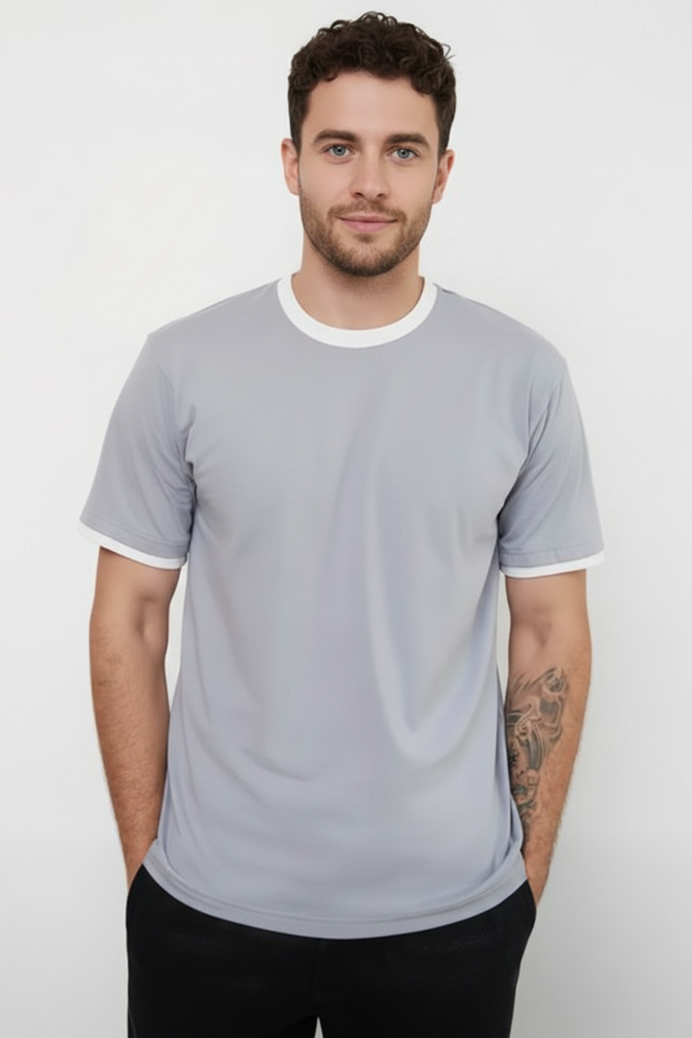 Мужская футболка 14481 / серый+белый