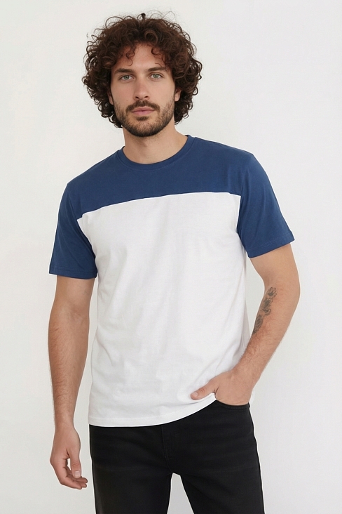 Мужская футболка 14482 / белый+джинс