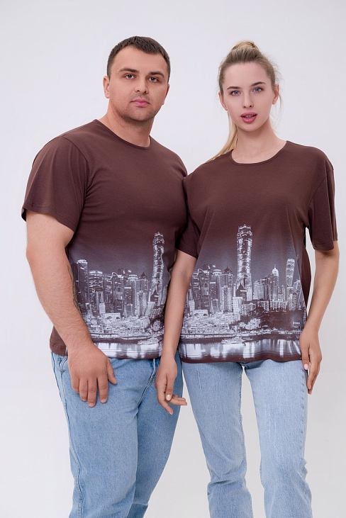 Футболка Город унисекс / шоколадный