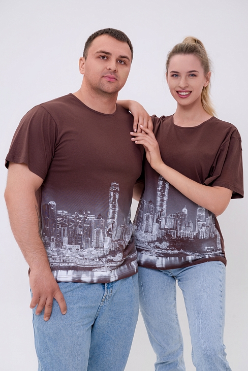 Футболка Город унисекс / шоколадный