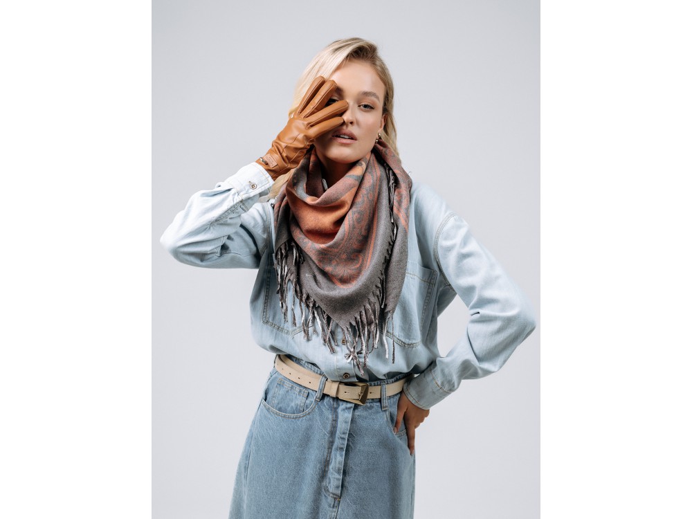 Платок Lanotti двухсторонний Сердце природы терракот/№61