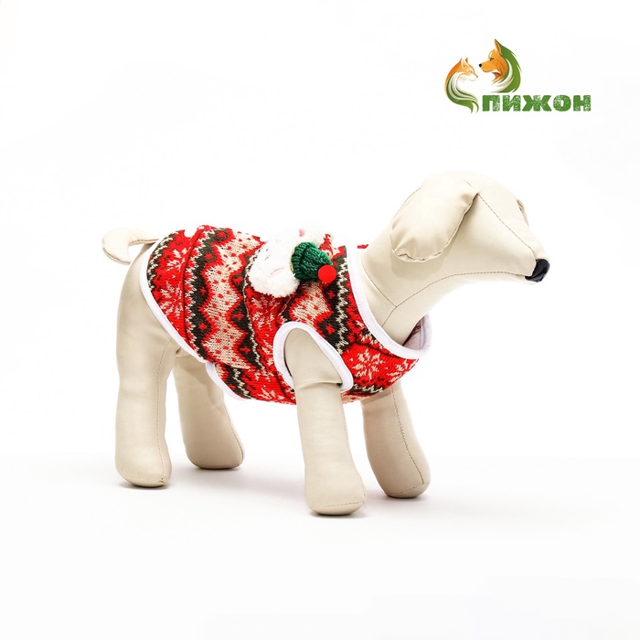 Кардиган с мишкой для собак, новогодний, размер M