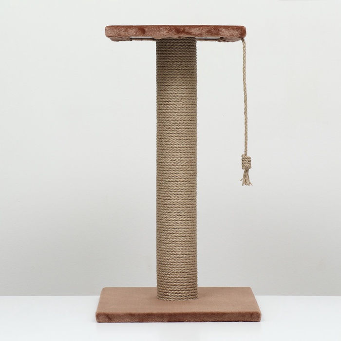 Когтеточка-столбик, 35×35×64 см, Ø10, с площадкой, КД-37, джут, цвет МИКС
