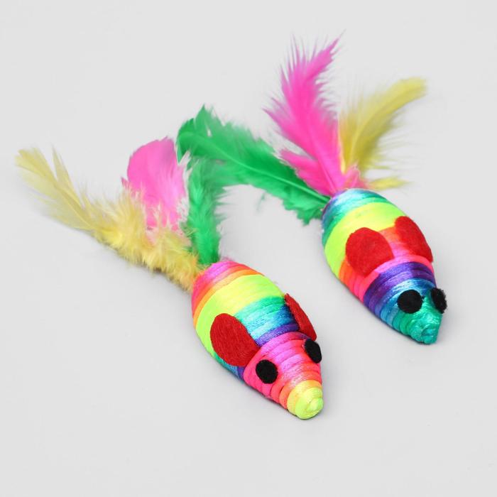 Мышь, 5 см, с перьями, разноцветная