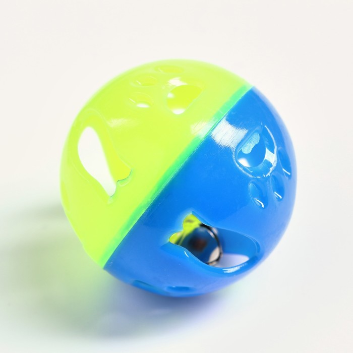 Шарик для кошек «Рыбки и лапки», 3.8 см, с бубенчиком, жёлтый, синий