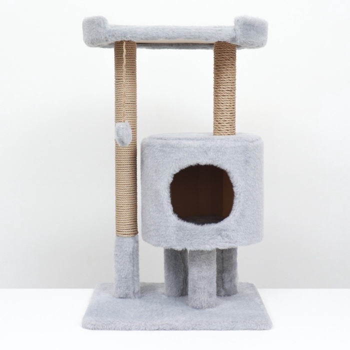 Домик для кошек с когтеточкой «Круглый с площадкой», 52×52×95 см, серый