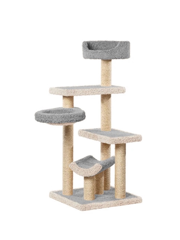 Комплекс для кошек с когтеточкой, с лежанкой «Пыжик» 62×62×150 см, сизаль, серый