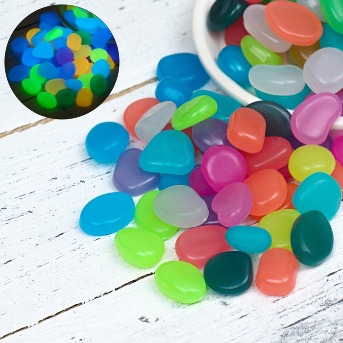 Декоративные камни для аквариума, 20 мм, 200 г, светящиеся, МИКС