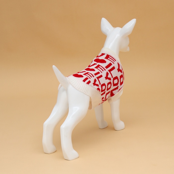 Свитер для животных ILOVEYOU, размер XS, ДС 17, ОШ 17, ОГ 23-37 см, белый, красный