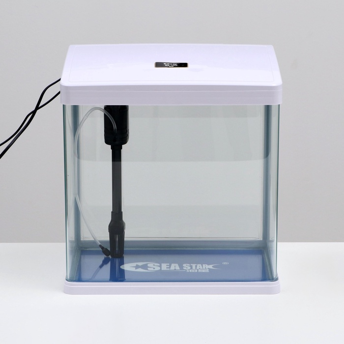 Аквариум SeaStar HX-390F в комплекте: LED-лампа 3х цветная, 7 режимов, фильтр, 30 л, белый