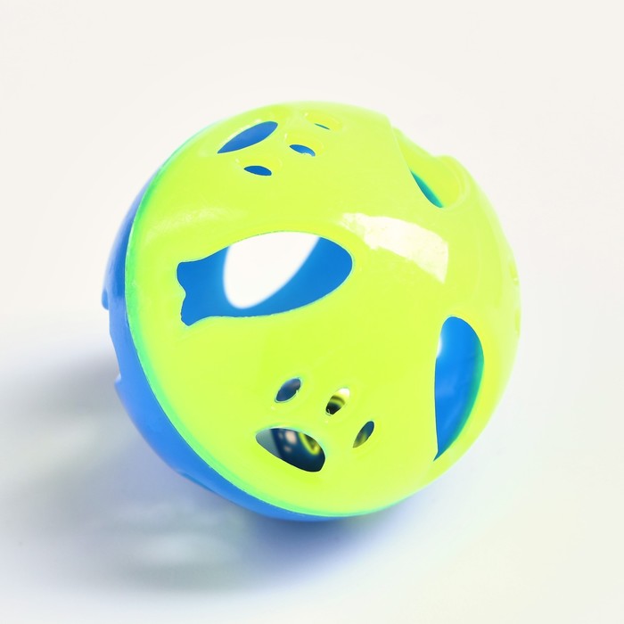 Шарик для кошек «Рыбки и лапки», 3.8 см, с бубенчиком, жёлтый, синий