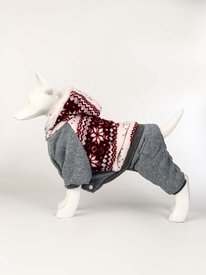 Комбинезон «Лапландия», с подкладом, размер S, ДС 25, ОГ 35, ОШ 25 см, серый, бордовый