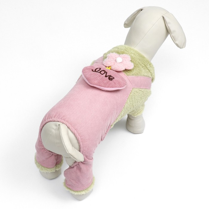 Комбинезон Love, размер S, ДС 25 см, ОГ 35 см, ОШ 25 см, зелёный, розовый