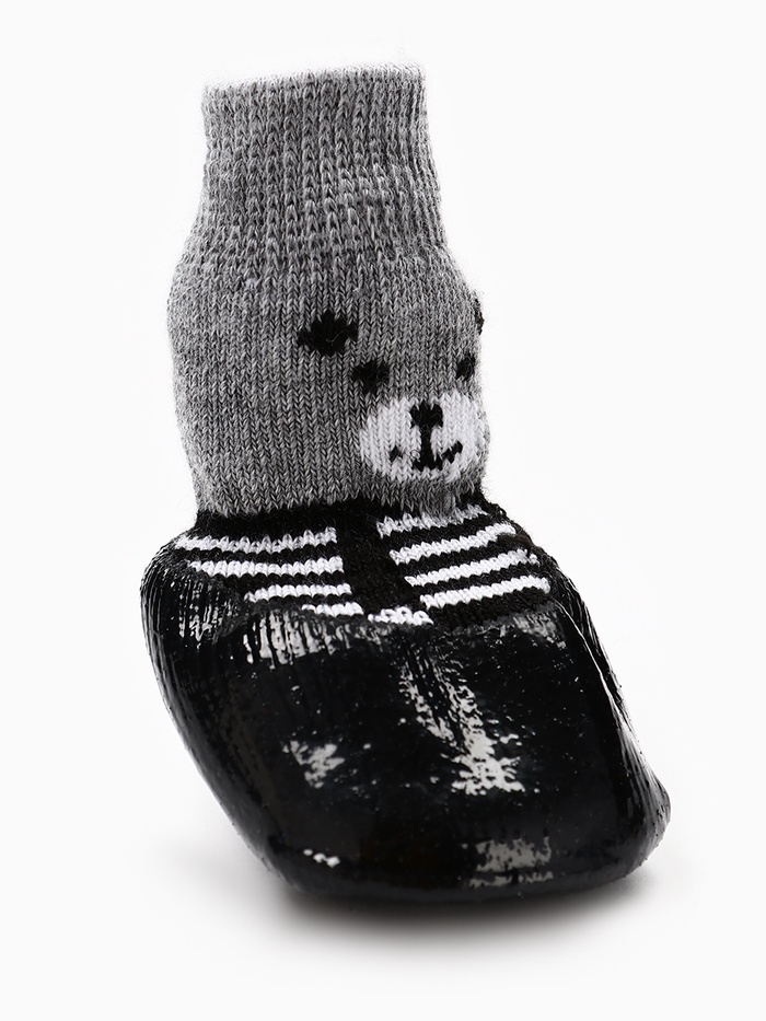 Носки «Мишки», размер S, 4 х см, с прорезиненной подошвой, чёрные