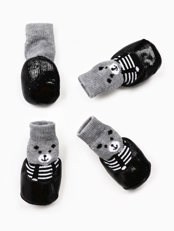 Носки «Мишки», размер S, 4 х см, с прорезиненной подошвой, чёрные