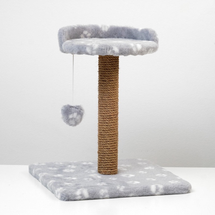 Когтеточка малая «Арена», 36×36×50 см, с игрушкой, джут, серая