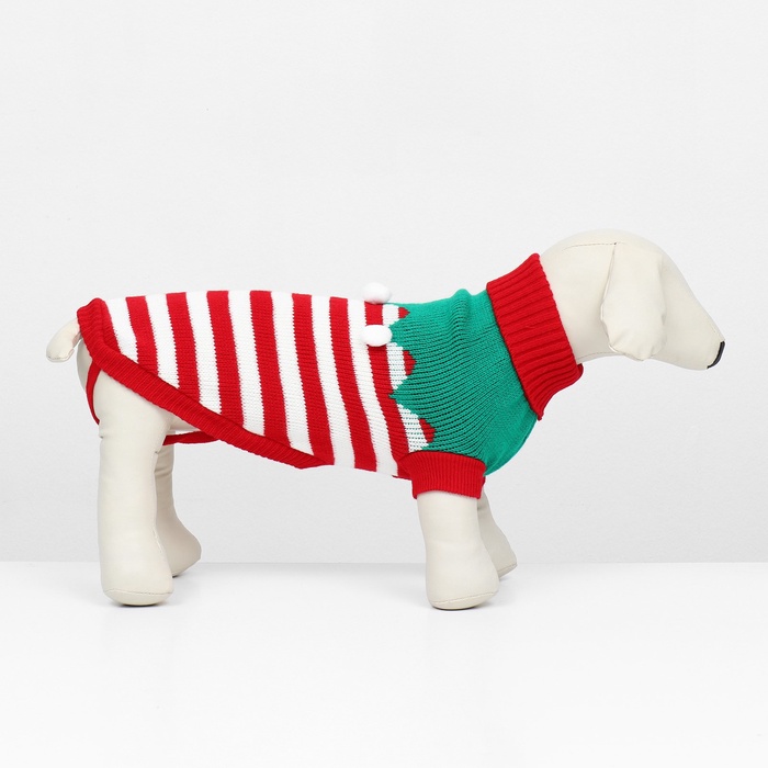 Свитер новогодний для животных «Ягодка», размер XS, ДС 20, ОШ 21, ОГ 30 см, красный, зелёный
