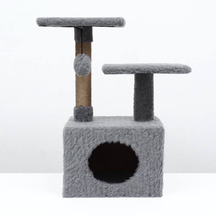 Домик-когтеточка, 53×35×65 см, квадратный, 2 уровня, серый
