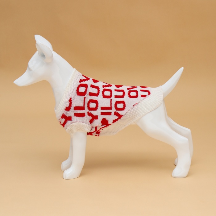 Свитер для животных ILOVEYOU, размер XS, ДС 17, ОШ 17, ОГ 23-37 см, белый, красный