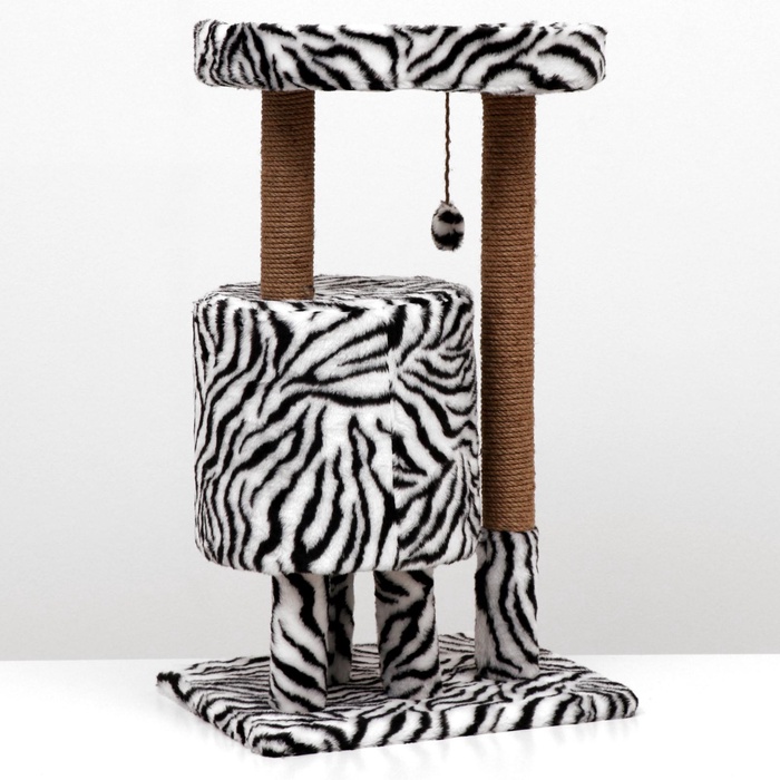 Домик для кошек с когтеточкой «Круглый с площадкой», 52×52×95 см, зебра