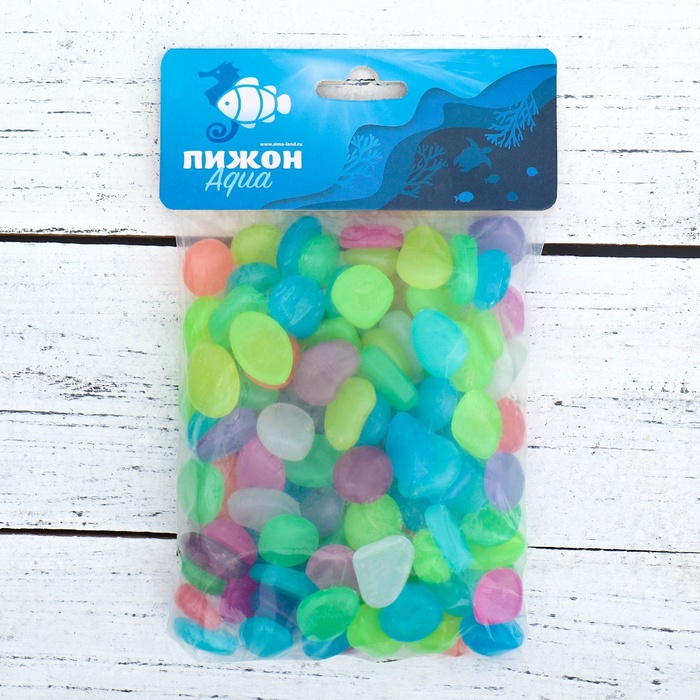 Декоративные камни для аквариума, 20 мм, 200 г, светящиеся, МИКС