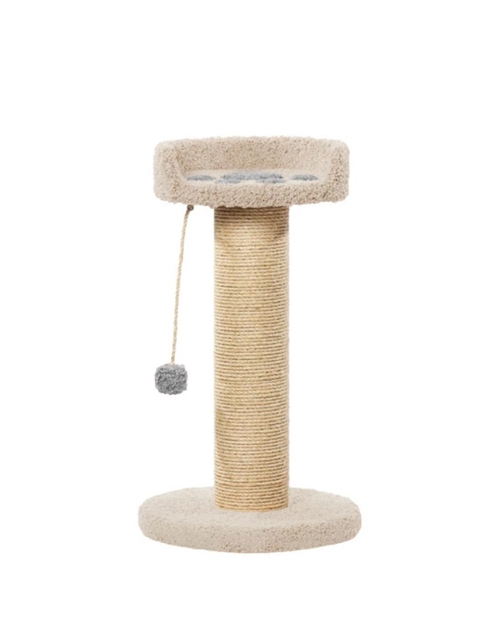 Когтеточка столбик с лежанкой «Ряпушка» 52×52×90 см, сизаль, молочный