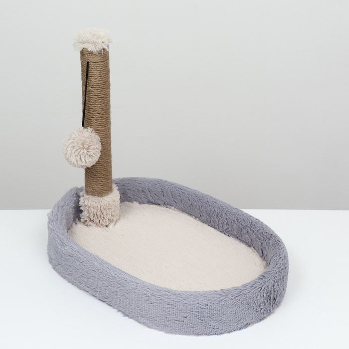 Лежанка с когтеточкой «Пижон», 55×36×47 см, овальная, серая